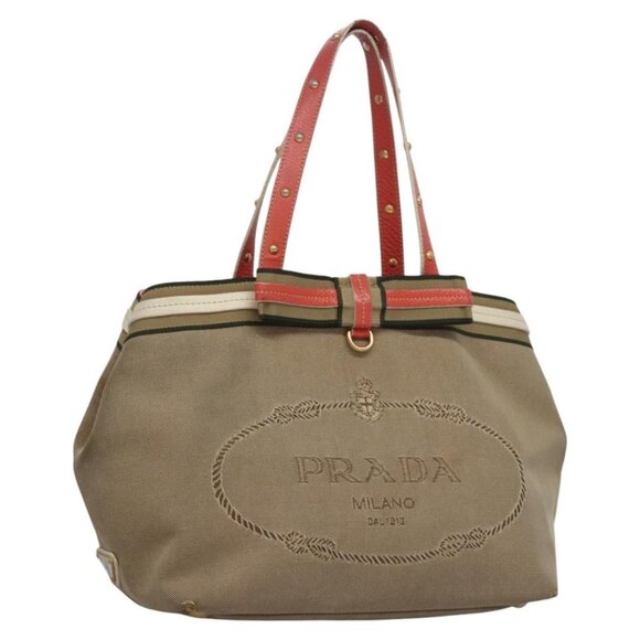 PRADA Tote Bag Canvas Beige Auth BD737 - Picture 1 of 16